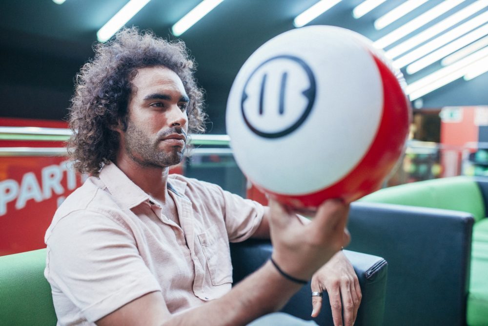 Handsome man with bowling ball